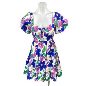 Princess Polly Multicolor Short Puff Sleeve Cutout Mini Fit & Flare Dress Size 4